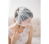 HUFFA Velo a gabbia for uccelli con copricapo da sposa, forcina for capelli da sposa, pettine for capelli da sposa, perla di cristallo(Bianca)