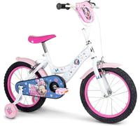 Huffy Disney Minnie Mouse - Bicicletta per bambini da 16 pollici, con ruote di sostegno, telaio in acciaio, freno a contropedale