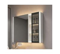 HUFIREHU Mobiletto A Specchio,Specchio Bagno Con Luce E Armadietto,Antiappannamento, Orologio E Display Della Temperatura, Con Illuminazione A Led(White A,80cm/31.5in)