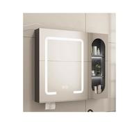 HUFIREHU Mobiletto A Specchio,Specchio Bagno Con Luce E Armadietto,Dimmerabile, Specchio For Trucco Con Luce A 3 Colori,Per Soggiorno, Lavanderia, Fango(Gray,80cm/31.5in)