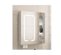 HUFIREHU Mobiletto A Specchio,Specchio Bagno Con Luce E Armadietto,Dimmerabile, Specchio For Trucco Con Luce A 3 Colori,Per Soggiorno, Lavanderia, Fango(White,60cm/23.6in)