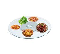 HUFIREHU Piatto Di Servizio Rotante Centrale Vassoio Rotante Da Portata Piano Girevole Rotondo In Acciaio Inossidabile E Vetro Per Ristorante, Hotel, Cucina, Casa(Transparent silver,80cm)