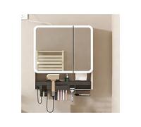 HUFIREHU Specchio Contenitore Bagno,Specchio Bagno Con Luce E Armadietto,Disappannamento A Un Pulsante, Con Luci E Portaoggetti,E Scatola For Fazzoletti Nascosta(Cream,60cm/23.6in)