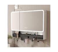 HUFIREHU Specchio Contenitore Bagno,Specchio Bagno Con Luce E Armadietto,Disappannamento A Un Pulsante, Con Luci E Portaoggetti,E Scatola For Fazzoletti Nascosta(White,100cm/39.3in)