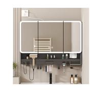 HUFIREHU Specchio Contenitore Bagno,Specchio Bagno Con Luce E Armadietto,Disappannamento A Un Pulsante, Con Luci E Portaoggetti,E Scatola For Fazzoletti Nascosta(Gray,90cm/35.4in)