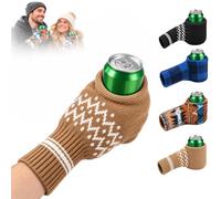 HUFOHOO 2Pcs Beer Mitten Gloves, Striped Knitted Beer Holder | Ambidextrous beer mitten with stretchy knit, full finger coverage and ribbed cuff for cans, bottles and winter parties.