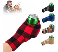 HUFOHOO 2Pcs Beer Mitten Gloves, Striped Knitted Beer Holder | Ambidextrous beer mitten with stretchy knit, full finger coverage and ribbed cuff for cans, bottles and winter parties.