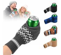 HUFOHOO 2Pcs Beer Mitten Gloves, Striped Knitted Beer Holder | Ambidextrous beer mitten with stretchy knit, full finger coverage and ribbed cuff for cans, bottles and winter parties.