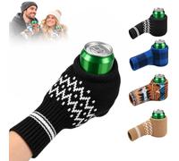 HUFOHOO 2Pcs Beer Mitten Gloves, Striped Knitted Beer Holder | Ambidextrous beer mitten with stretchy knit, full finger coverage and ribbed cuff for cans, bottles and winter parties.