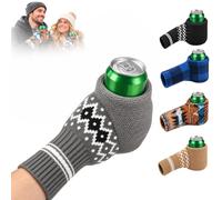 HUFOHOO 2Pcs Beer Mitten Gloves, Striped Knitted Beer Holder | Ambidextrous beer mitten with stretchy knit, full finger coverage and ribbed cuff for cans, bottles and winter parties.