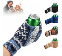HUFOHOO 2Pcs Beer Mitten Gloves, Striped Knitted Beer Holder | Ambidextrous beer mitten with stretchy knit, full finger coverage and ribbed cuff for cans, bottles and winter parties.