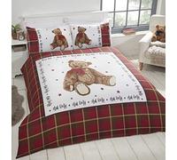 hug me Rapport Home Teddy Bear - Set copripiumino singolo, reversibile, a scacchi, colore: rosso