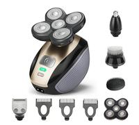 Hugdew Rasoio elettrico 5 in 1 per uomini calvi, con batteria ricaricabile, tagliacapelli, rasoio portatile da viaggio, idea regalo per uomini (oro)