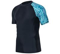HUGE SPORTS Maglia da Nuoto da Uomo Rash Guard a Maniche Corte Compressione Asciugatura Rapida (Zigzag,2XL)
