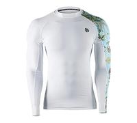 HUGE SPORTS Rash Guard Uomo Compressione Maglietta a Maniche Lunghe Maglia per Surf Nuoto Corsa Foresta Bianco XL