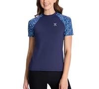 HUGE SPORTS Rashguard Maglietta da donna a maniche corte, con protezione solare, ad asciugatura rapida, per surf, Leopardo Navy, XXL