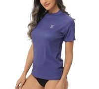 HUGE SPORTS Rashguard Maglietta da donna a maniche corte, con protezione solare, ad asciugatura rapida, per surf, Blu mare, XL