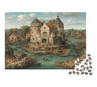Huge Stone Medioevo Castle, Fishing Boats on The River|| Puzzle Divertenti Per Tutta La Famiglia 1000pcs (75x50cm) Adulti