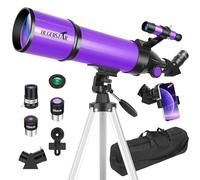 HUGERSTAR Telescopio, telescopio per adulti e bambini e principianti di astronomia, apertura 80 mm, 600 mm, telescopi rifrattori portatili completamente multistrato con treppiede AZ, adattatore per