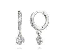 Huggie - Orecchini a cerchio in argento Sterling, con zirconi, rotondi con cristallo a monachella, da donna, Zirconia cubica Argento sterling, Zirconia cubica