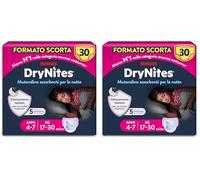Huggies Drynites Pannolini, Taglia M (17-30 Kg), Mutandine assorbenti bambina, Design Marvel, 30 Pz (Confezione da 2)
