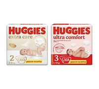 Huggies Extra Care e Ultra Comfort Pannolini, Taglia 2 (3-6Kg) e 3 (4-9 Kg), Confezione da 160 e 168 Pezzi