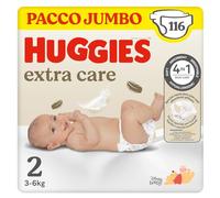 Huggies Extra Care, Pannolini Taglia 2 (3-6Kg), Ultra assorbente, Pacco Jumbo, 116 Pz