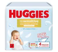 Huggies Extra Care Sensitive, Salviette neonato per pelli sensibili, 99% Acqua pura, 100% Plastic-free, Senza parabeni e alcool, 576 Pz (4 Pacchi da 3 Confezioni)