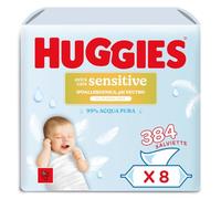 Huggies Extra Care Sensitive, Salviette neonato per pelli sensibili, 99% Acqua pura, 100% Plastic-free, Senza parabeni e alcool, 384 Pz (8 confezioni x 48 salviette)