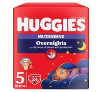 Huggies Overnight Pannolini Notte Bambino, Taglia 5 (12-17 Kg), Pannolini Assorbenti per la Notte, Design Disney, Confezione da 24 mutandine