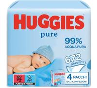 Huggies Pure, Salviette neonato, 672 Salviette con 99% acqua pura e 65% fibre assorbenti naturali, 12 Confezioni da 56 Salviette