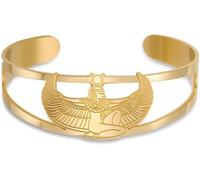 HUGGWRT Bracciale Gioiello Antico Egitto per Donna Uomo Bracciale Bangle Isis Ali Dea Cofanetto Acciaio Inox Simbolo Amuleto Protezione, Oro