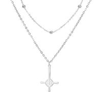 HUGGWRT Collana Croce di Leviathan per Uomo Donna Gioiello Pentagramma Acciaio Inox Ciondolo Croce Simbolo Occulto Catena, Catena con Perline Incrociate in Argento Leviathan