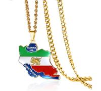 HUGGWRT Mappa dell'Iran Ciondolo in Acciaio Inossidabile Leone e Sole di Persia/Persia/Faravahar/Derafsh Kaviani Gioielli Regalo Bandiera Iraniana per Uomo Donna, Oro 1