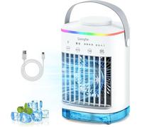HUGGWRT Raffreddatore d'Aria Portatile Mini condizionatore Mobile con Luce LED RGB 7 Colori, 4 velocità e Timer, climatizzatore per Camera, Ufficio e Camera da Letto. D, off-White