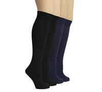 Hugh Ugoli Calzini Donna al Ginocchio in Bambù, 4 Paia, Calzini Lunghi Morbidi e Leggeri, Eleganti per Lavoro, Uniforme e Uso Quotidiano, Nero, Blu Marino, Taglia 35-38