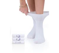 Hugh Ugoli Calzini Donna Diabetici in Bambù, 3 Paia, Calzini Corti Morbidi e Traspiranti, Extra Larghi per Caviglie Gonfie, Bordo Senza Elastico e Punta Senza Cuciture, Bianco, Taglia 40-43