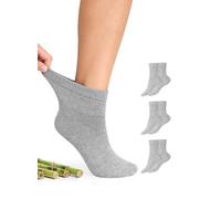Hugh Ugoli Calzini Donna Diabetici in Bambù, 3 Paia, Calzini Corti Morbidi e Traspiranti, Extra Larghi per Caviglie Gonfie, Bordo Senza Elastico e Punta Senza Cuciture, Grigio chiaro, Taglia 36-39