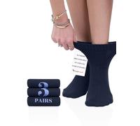 Hugh Ugoli Calzini Donna Diabetici in Bambù, 3 Paia, Calzini Corti Morbidi e Traspiranti, Extra Larghi per Caviglie Gonfie, Bordo Senza Elastico e Punta Senza Cuciture, Blu navy, Taglia 36-39