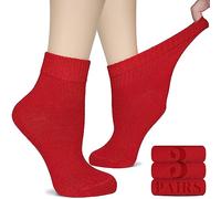 Hugh Ugoli Calzini Donna Diabetici in Bambù, 3 Paia, Calzini Corti Morbidi e Traspiranti, Extra Larghi per Caviglie Gonfie, Bordo Senza Elastico e Punta Senza Cuciture, Rosso, Taglia 36-39