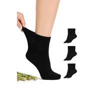 Hugh Ugoli Calzini Donna Diabetici in Bambù, 3 Paia, Calzini Corti Morbidi e Traspiranti, Extra Larghi per Caviglie Gonfie, Bordo Senza Elastico e Punta Senza Cuciture, Nero, Taglia 36-39