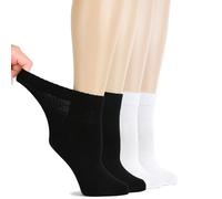 Hugh Ugoli Calzini Donna Diabetici in Bambù, 4 Paia, Calzini Corti Morbidi e Traspiranti, Extra Larghi per Caviglie Gonfie, Bordo Senza Elastico e Punta Senza Cuciture, Bianco, Nero, 36-39