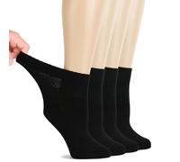 Hugh Ugoli Calzini Donna Diabetici in Bambù, 4 Paia, Calzini Corti Morbidi e Traspiranti, Extra Larghi per Caviglie Gonfie, Bordo Senza Elastico e Punta Senza Cuciture, Nero, Taglia 36-39