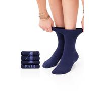 Hugh Ugoli Calzini Donna Diabetici in Bambù, 4 Paia, Calzini Corti Morbidi e Traspiranti, Extra Larghi per Caviglie Gonfie, Bordo Senza Elastico e Punta Senza Cuciture, Blu navy, Taglia 36-39