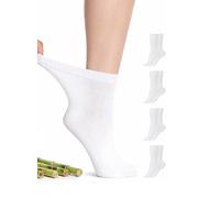 Hugh Ugoli Calzini Donna Diabetici in Bambù, 4 Paia, Calzini Corti Morbidi e Traspiranti, Extra Larghi per Caviglie Gonfie, Bordo Senza Elastico e Punta Senza Cuciture, Bianco, Taglia 36-39