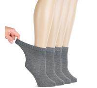 Hugh Ugoli Calzini Donna Diabetici in Bambù, 4 Paia, Calzini Corti Morbidi e Traspiranti, Extra Larghi per Caviglie Gonfie, Bordo Senza Elastico e Punta Senza Cuciture, Grigio mélange, Taglia 36-39