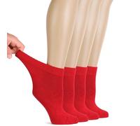 Hugh Ugoli Calzini Donna Diabetici in Bambù, 4 Paia, Calzini Corti Morbidi e Traspiranti, Extra Larghi per Caviglie Gonfie, Bordo Senza Elastico e Punta Senza Cuciture, Rosso, Taglia 40-43