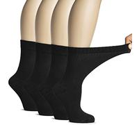 Hugh Ugoli Calzini Donna Diabetici in Bambù a Metà Polpaccio, 4 Paia, Calzini Morbidi e Traspiranti, Extra Larghi per Caviglie Gonfie, Bordo Senza Elastico e Punta Senza Cuciture, Nero, Taglia 36-39