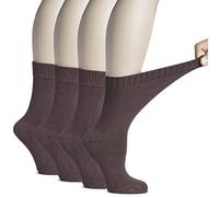 Hugh Ugoli Calzini Donna Diabetici in Bambù a Metà Polpaccio, 4 Paia, Calzini Morbidi e Traspiranti, Extra Larghi per Caviglie Gonfie, Bordo Senza Elastico e Punta Senza Cuciture, Marrone, 36-39