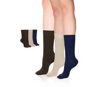 Hugh Ugoli Calzini Donna in Bambù a Metà Polpaccio, 3 Paia, Calzini Morbidi e Traspiranti, Sottili per Lavoro, Pantaloni e Uso Quotidiano, Blu navy, Beige, Marrone, Taglia 36-39